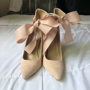 COPY - NEW - Steve Madden Spring Layna Blush Sued Ballet Ribbon Stiletto Heel 7…